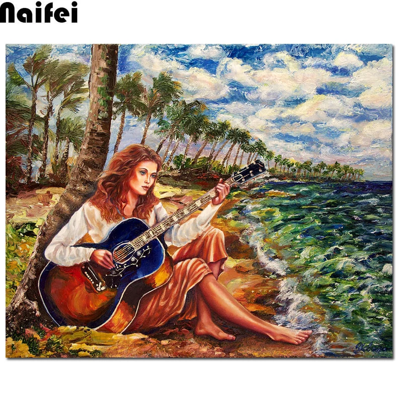 DIY 5d круглая алмазная живопись полный набор Красота игра на гитаре вышивка