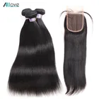 Индийские пряди Allove с застежкой прямые пряди с застежкой человеческие волосы 3 пряди с застежкой не Реми 4x4 кружевная застежка