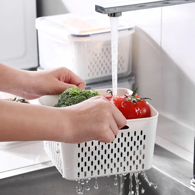 3PCS Kitchen Storage Basket Container Refrigerator Box Fridge Fresh Organizer Vegetable Fruit Boxes Drain | Дом и сад