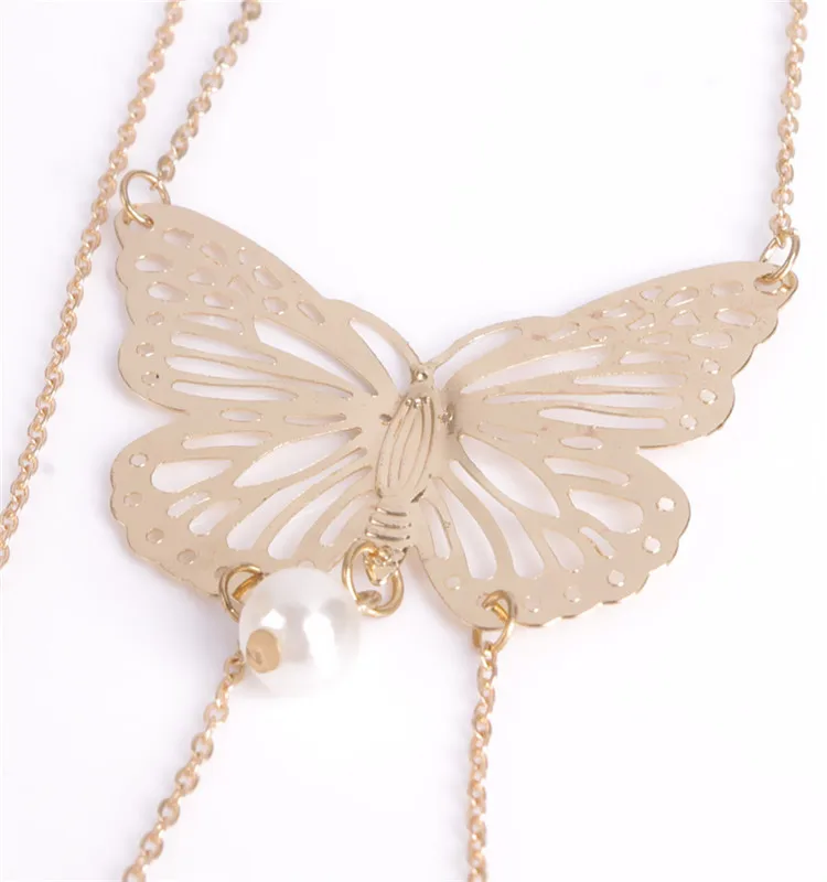 

New Pearl Butterfly Pendant Necklace Backdrop Back Chain Necklace Fashion Jewelry Accessories for Women Party Wedding