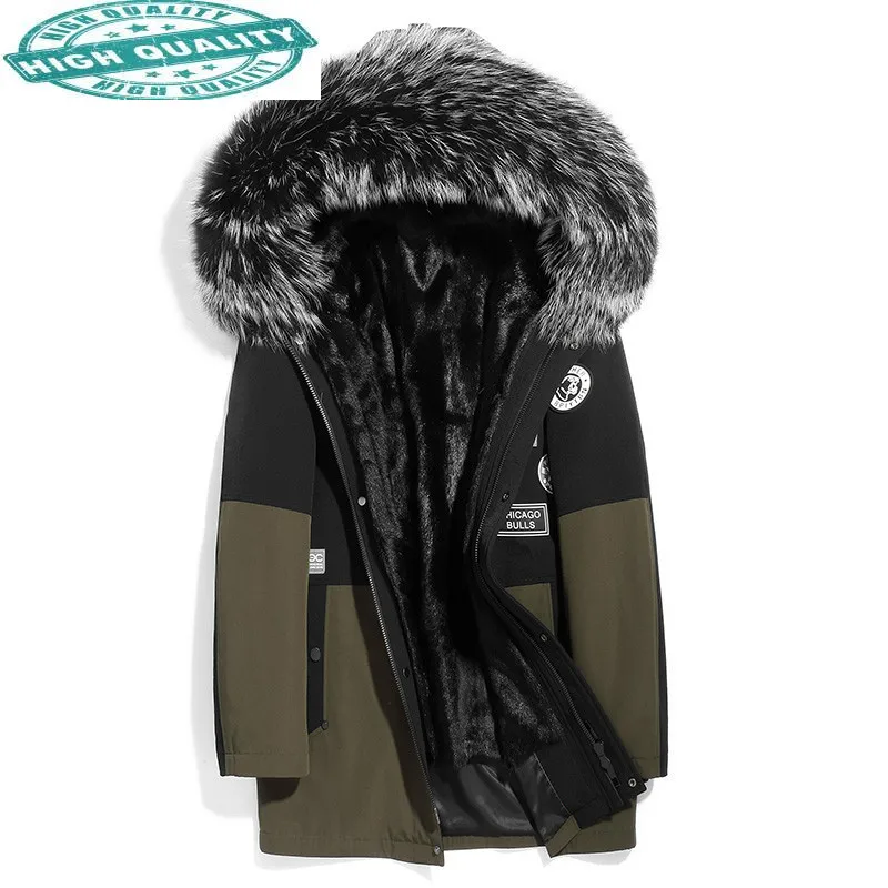 

Jacket Winter Men Clothing Genuine Raccoon Collar Coat Cunning Fur Jackets Shearling Parka Hommes Veste LXR188