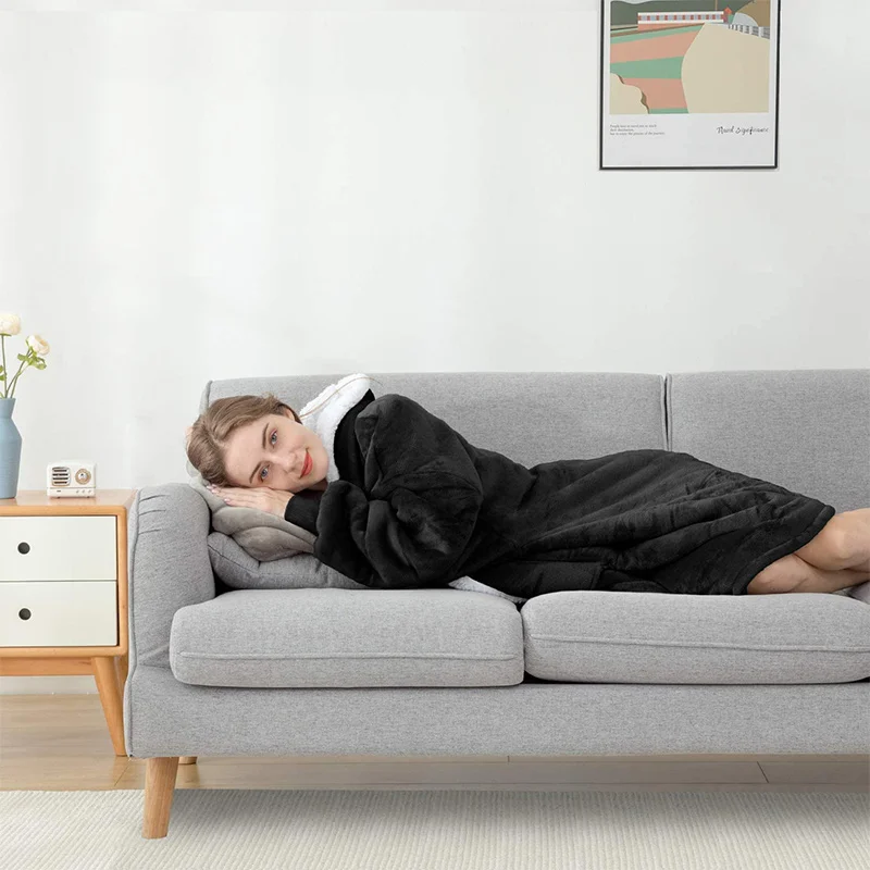 Толстовка с капюшоном одеяло рукавами Свитшот в клетку зимний флисовый пуловер