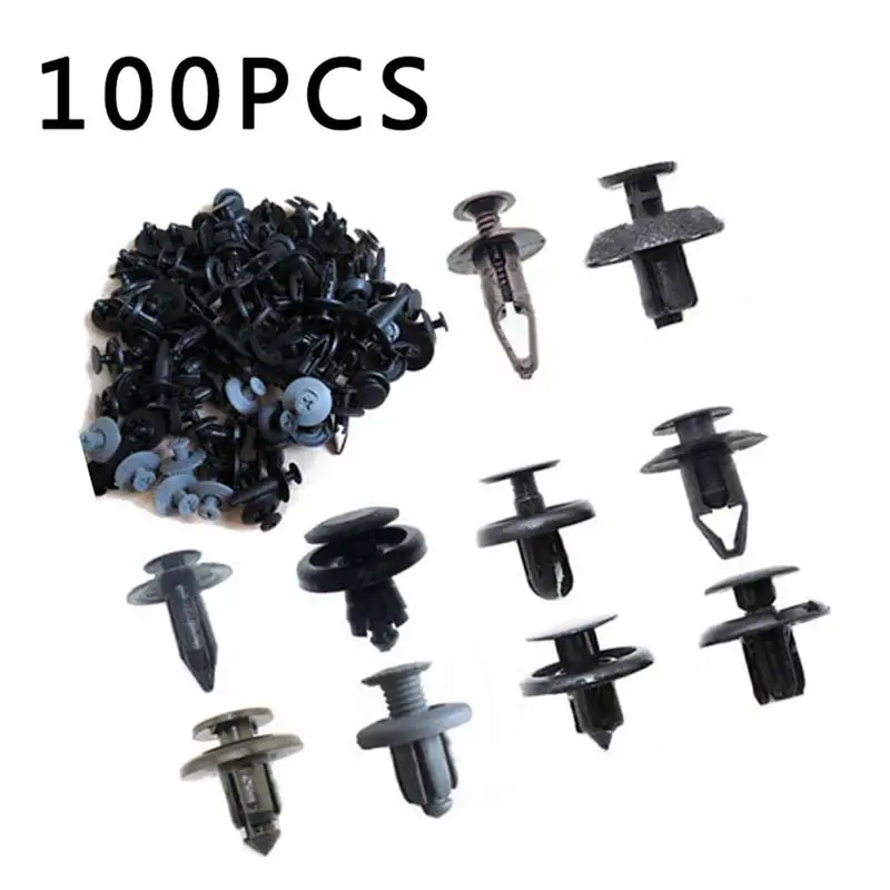 

100 PCS Interior Parts Mixed Plastic Fastener Screw Rivets Clips Set Kit Compatible (10PCS Each Kind)