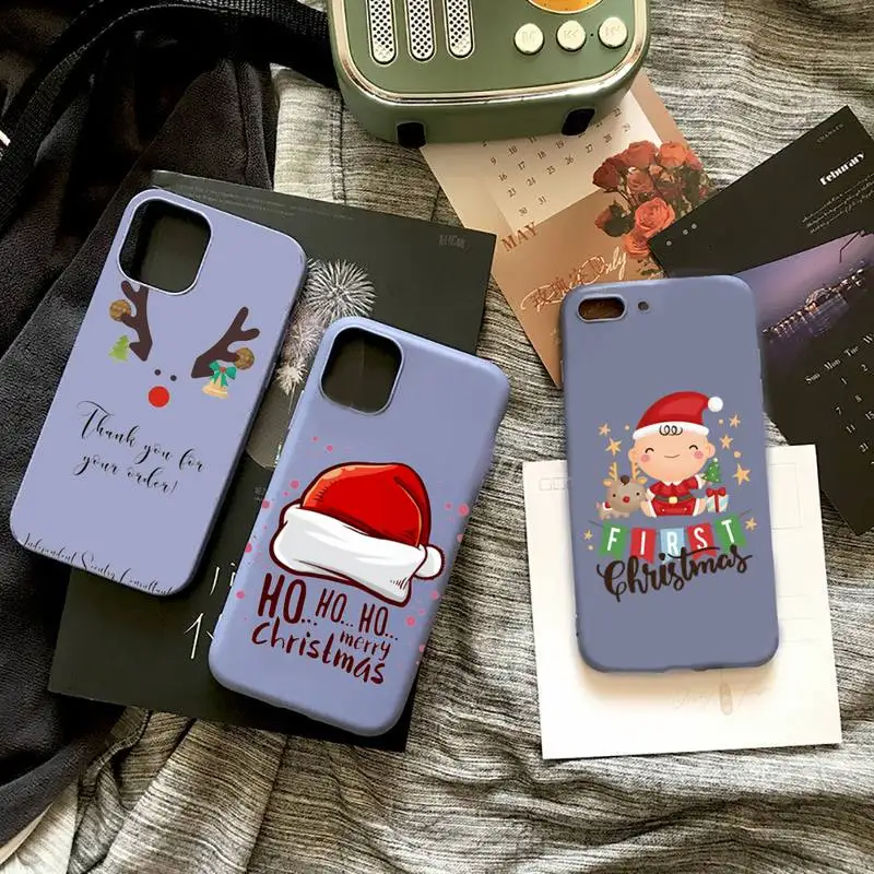 

ZFGHSHYQ Merry Christmas Gift Santa Phone Case Candy Color for iPhone 6 7 8 11 12 s mini pro X XS XR MAX Plus