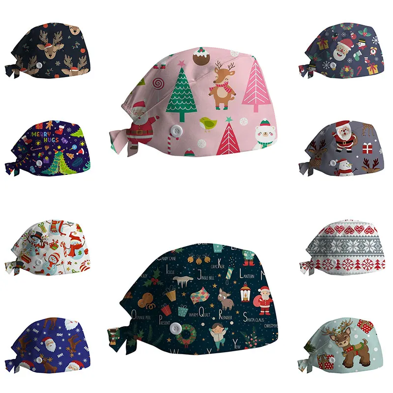 

Унисекс скрабы кепки Регулируемый с ватной подкладкой, на застежках, шапки с рисунком Рождество Высокое качество впитывает пот абсорбент у...