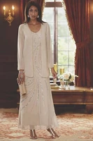 elegant ankle length mother of the bride dresses with jacket sequins beaded long plus size mothers wedding guest dress
