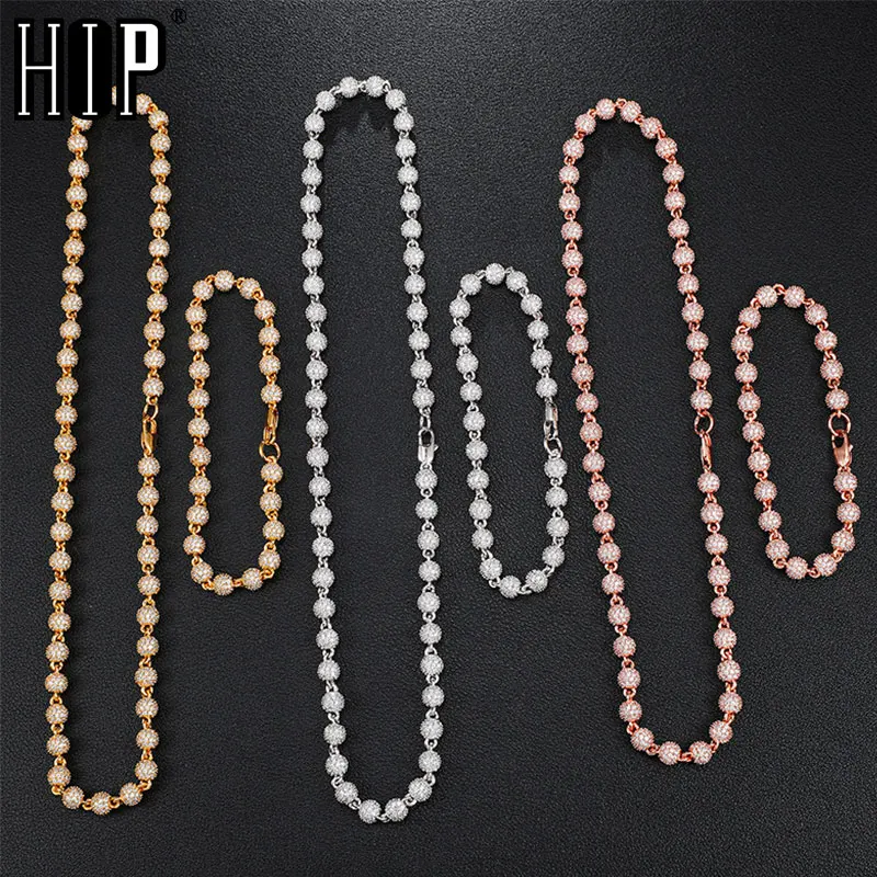 

Hip Hop 6MM Bling Iced Out Round AAA+ CZ Stones Cubic Zirconia Ball Chains Necklaces Bracelet For Men Women Chokers Jewelry Kit