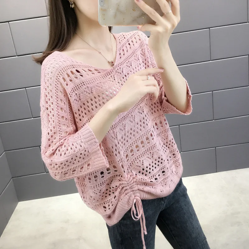 

Hollow knitted sweater women's early summer 2021 new Korean loose sweater long-sleeved thin blouse blouse early autumn