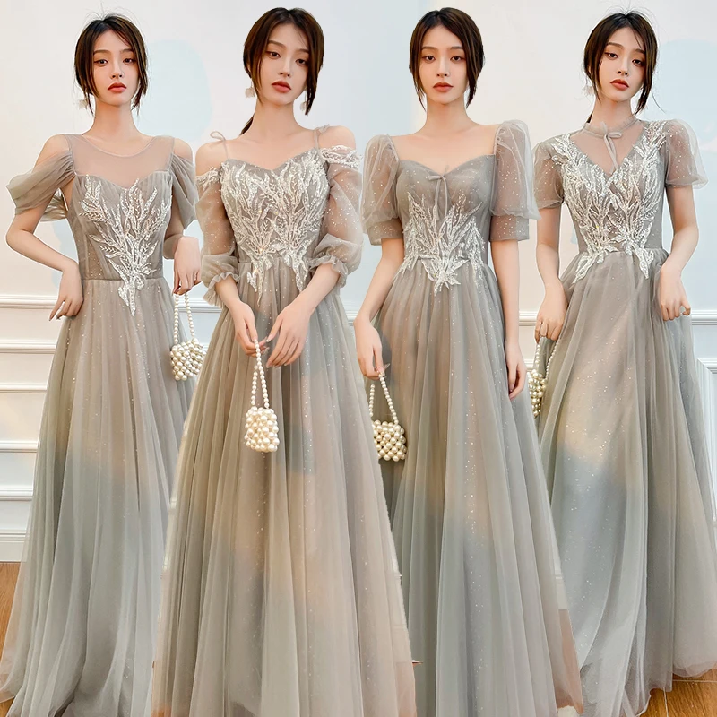 

Простое серое ТРАПЕЦИЕВИДНОЕ ПЛАТЬЕ с воротником-стойкой для подружки невесты женское облегающее платье с открытой спиной для свадебной в...