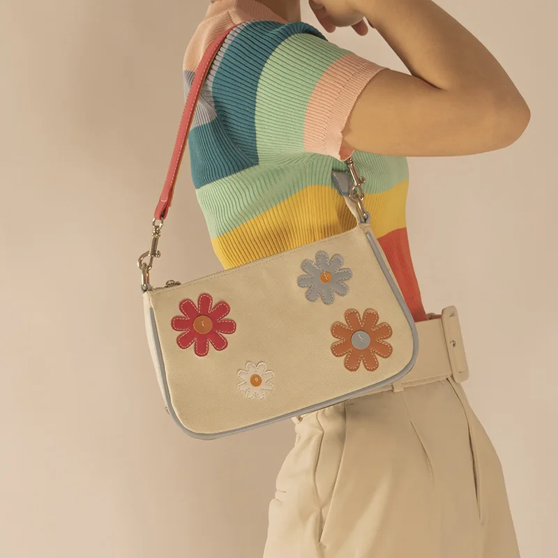 

Women Bag Korean Ladylike Canvas Flower Flap Shoulder Bag Handbag Purse Zipper Soft Small Fresh Women Bag