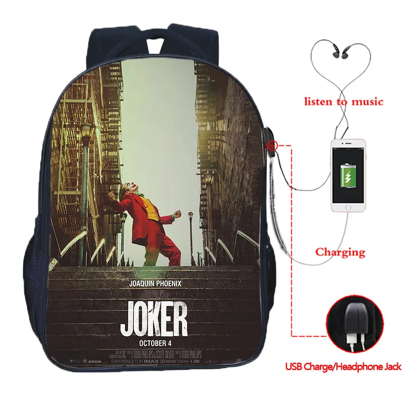 14 16 Inch High Quality Joker USB Charge School Bags Students School Rucksack Boys Girls USB Charging Joker Travel Backpack Gifts - Color: 14