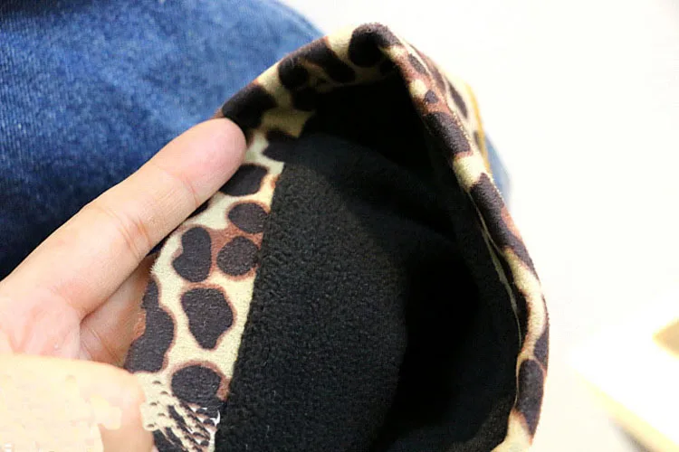 Thunderers/зимние плотные джинсы для девочек Детские джинсовые брюки с леопардовым