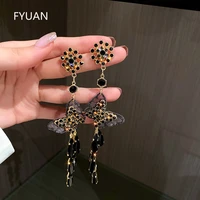 fyuan vintage black butterfly crystal earrings for women long tassel water drop dangle earrings statement jewelry