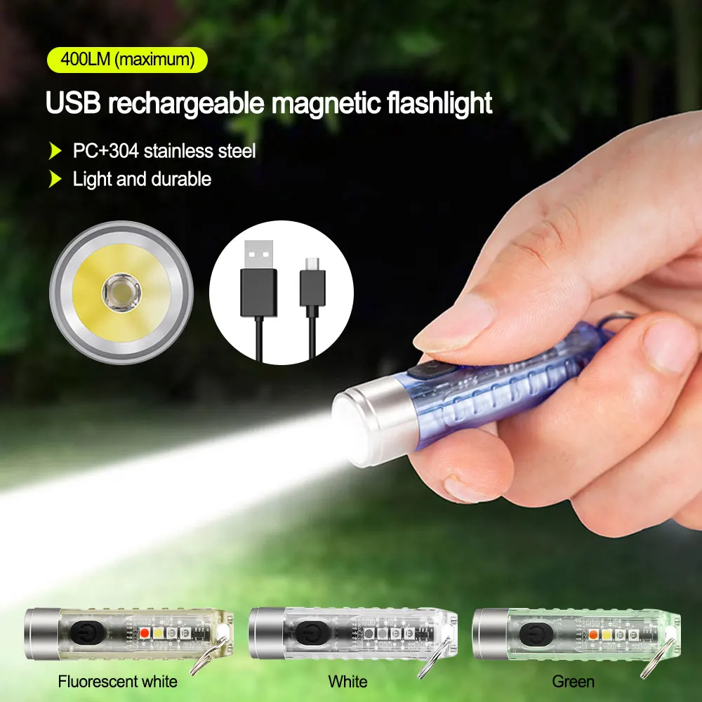 

SST20 LED Mini Flashlight 10W 400LM Type-C Rechargeable Torch Ultraviolet Keychain Pocket Small Flashlights Magnetic EDC Light