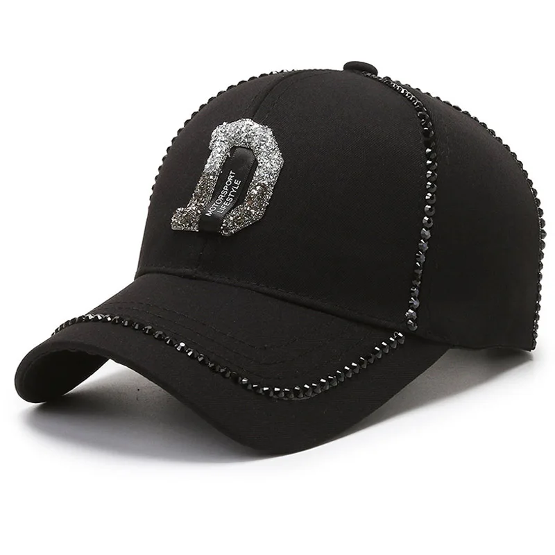 

Doitbest Korea Women Rhinestone D letter Baseball Cap mens Summer Sun Hat big Boys Girls snapback Caps suit for Teens Lovers