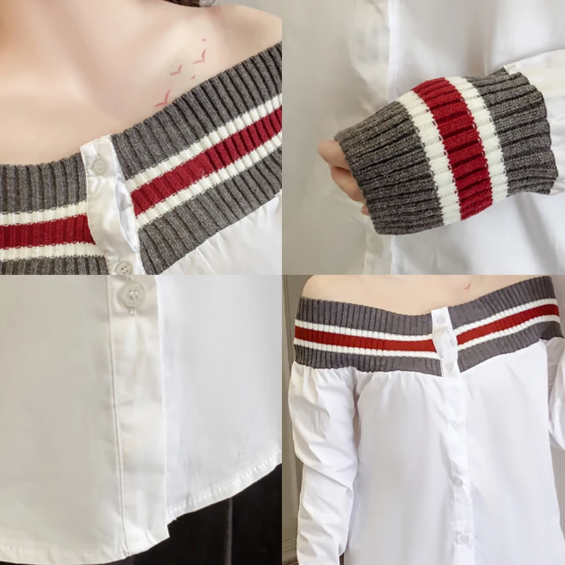 Женская хлопковая рубашка в полоску с рукавами-фонариками |