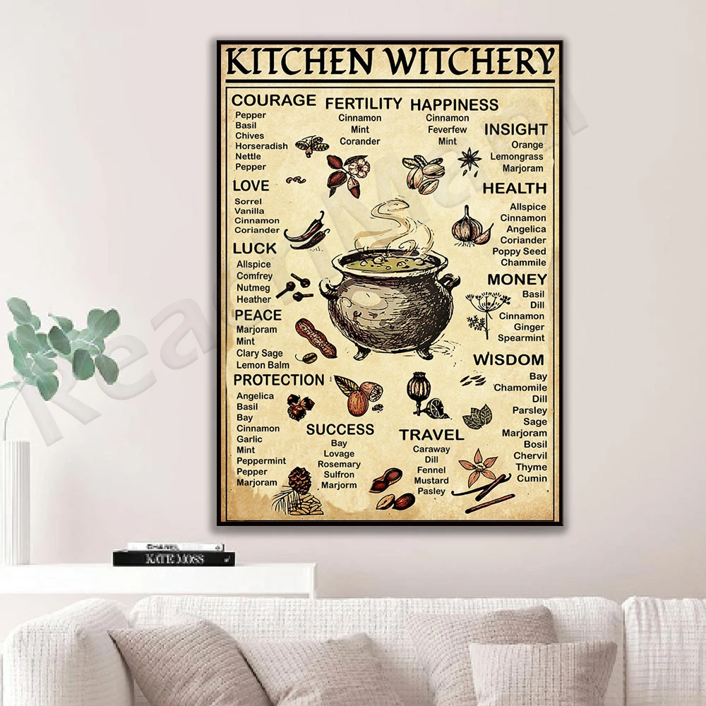 

Kitchen witchcraft poster, witch poster, witch magic knowledge wall art, magic lover gift knowledge poster, retro witch gift
