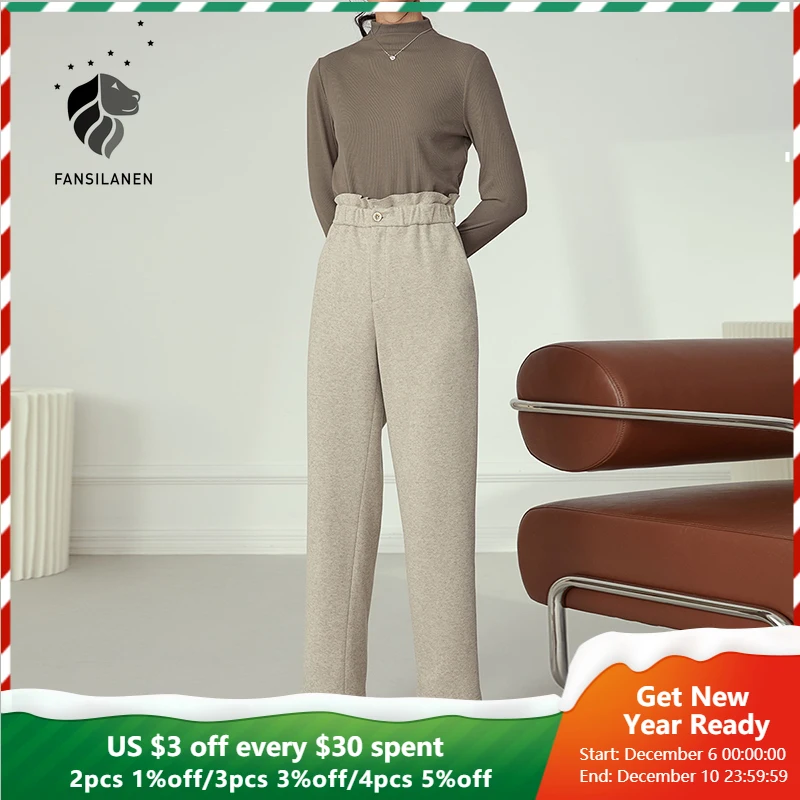 

Женские прямые брюки-Капри с высокой талией fansilzin, повседневные трикотажные брюки из смешанной шерсти с эластичным поясом, Осень-зима 2019