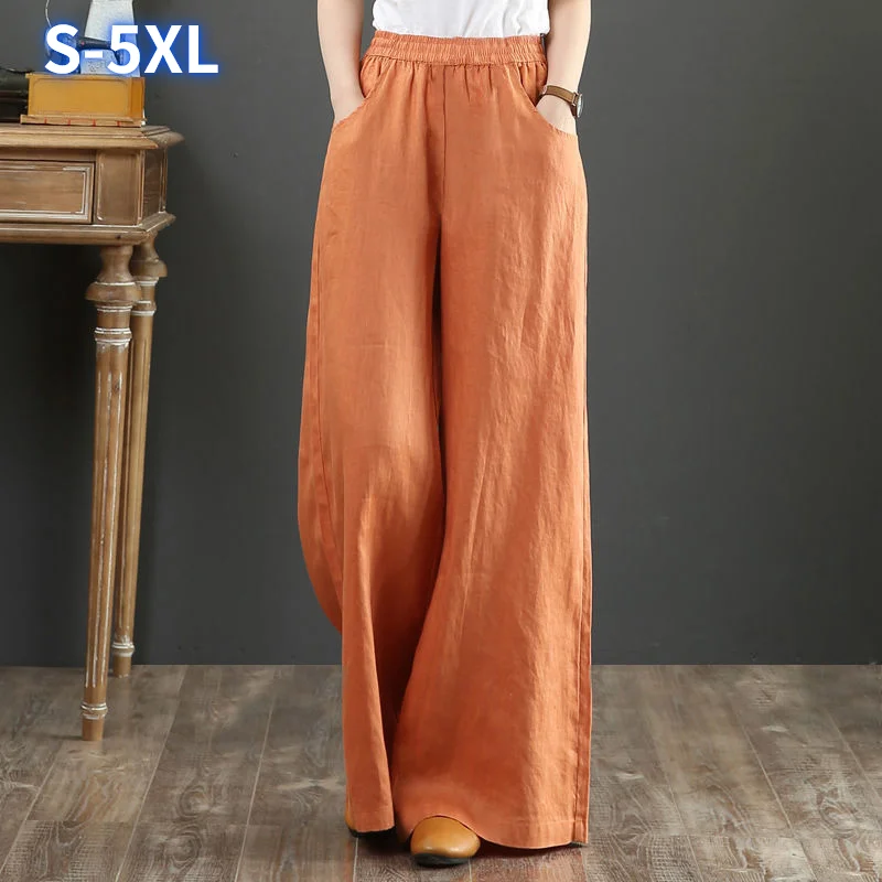 

Весенне-летние женские литературные брюки с высокой талией из хлопка и льна женские свободные брюки с широкими штанинами брюки с прямыми шт...