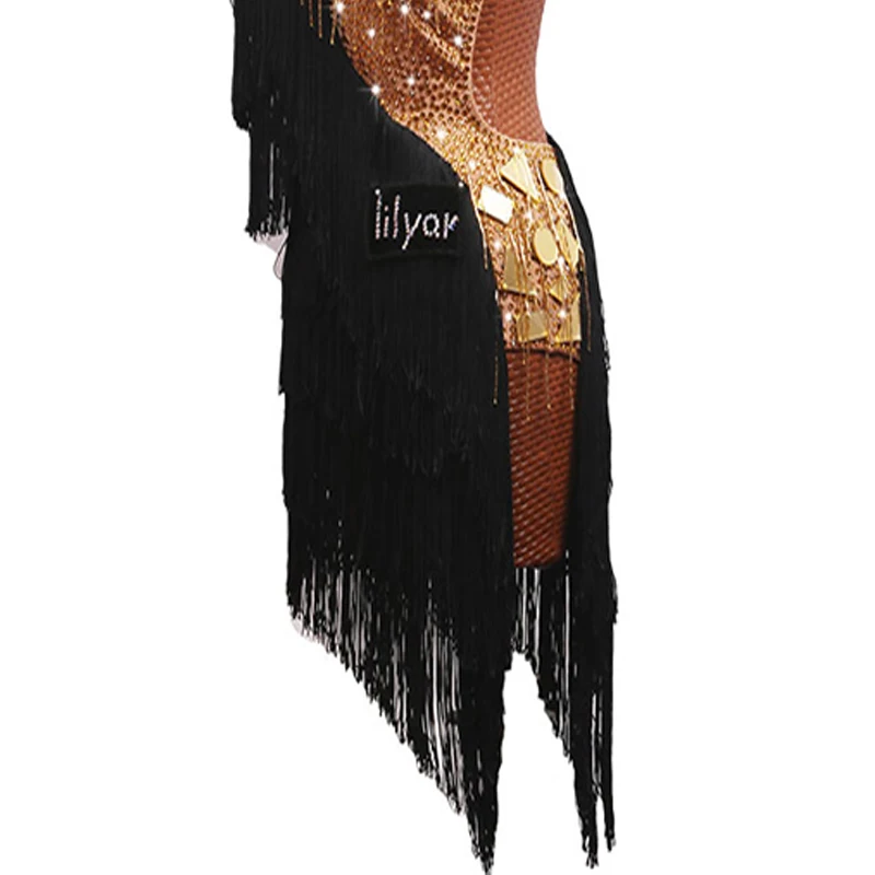 

Latin dance skirt competition skirt performance skirt practice skirt custom adult black tassel backless sexy dance skirt