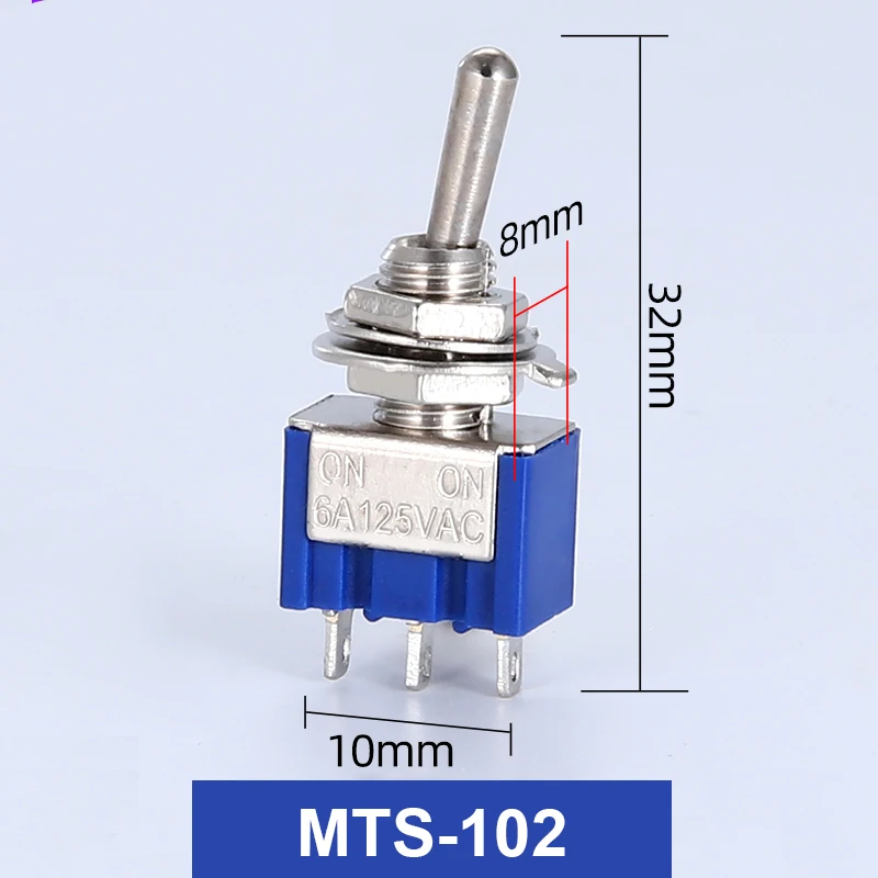 10 шт./лот сине-красный Мини MTS-102 3-контактный SPDT ON-ON 6A 125VAC миниатюрные тумблеры MTS-103