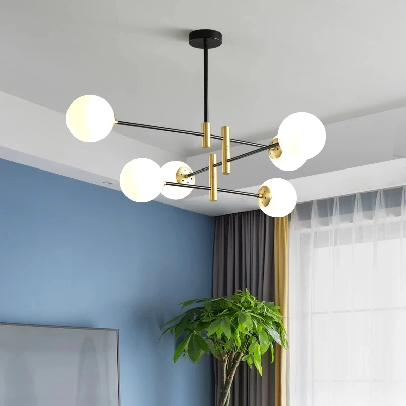 

Nodic Glass Ball Bubbles Chandelier Black lustre suspended luminaire for Living room Kitchen Loft Bedroom home Decor