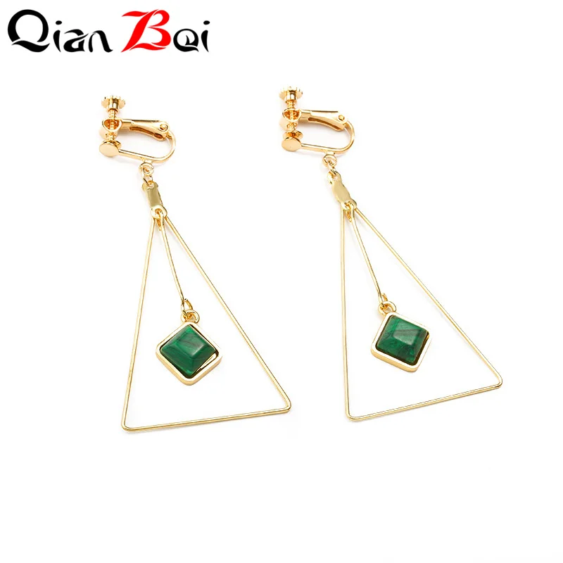 QianBei корейские натуральные квадратные каменные серьги треугольные милые цветные