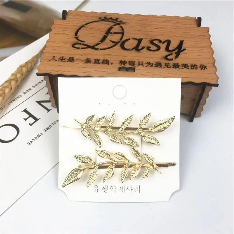 2 шт./пара Для женщин металлический сплав золота Заколки для волос в форме листьев