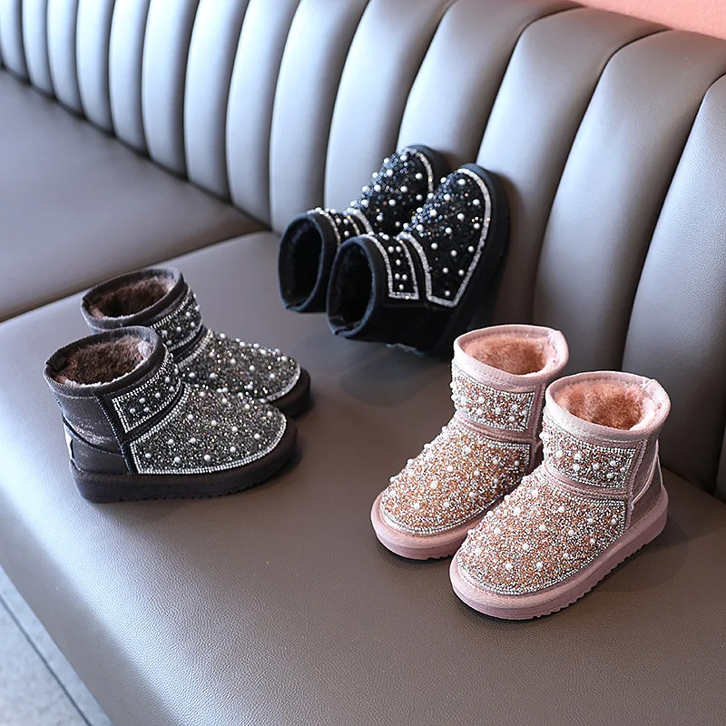 Новая детская зимняя модные зимние женские ботинки на толстом каблуке обувь из