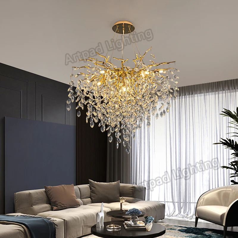 

Hanging Light Fixtures Crystal Chandelier Living Room LED Suspension Branch Light for Bar Dining Room Cloth Store Decoration