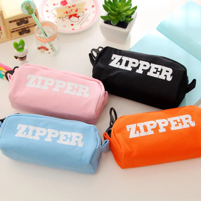 

Big Zipper Pencil Bag Canvas Zip School Pen Pencil Case Stationery Organizer Storage Bag Pencilcase Office Supplies A6350