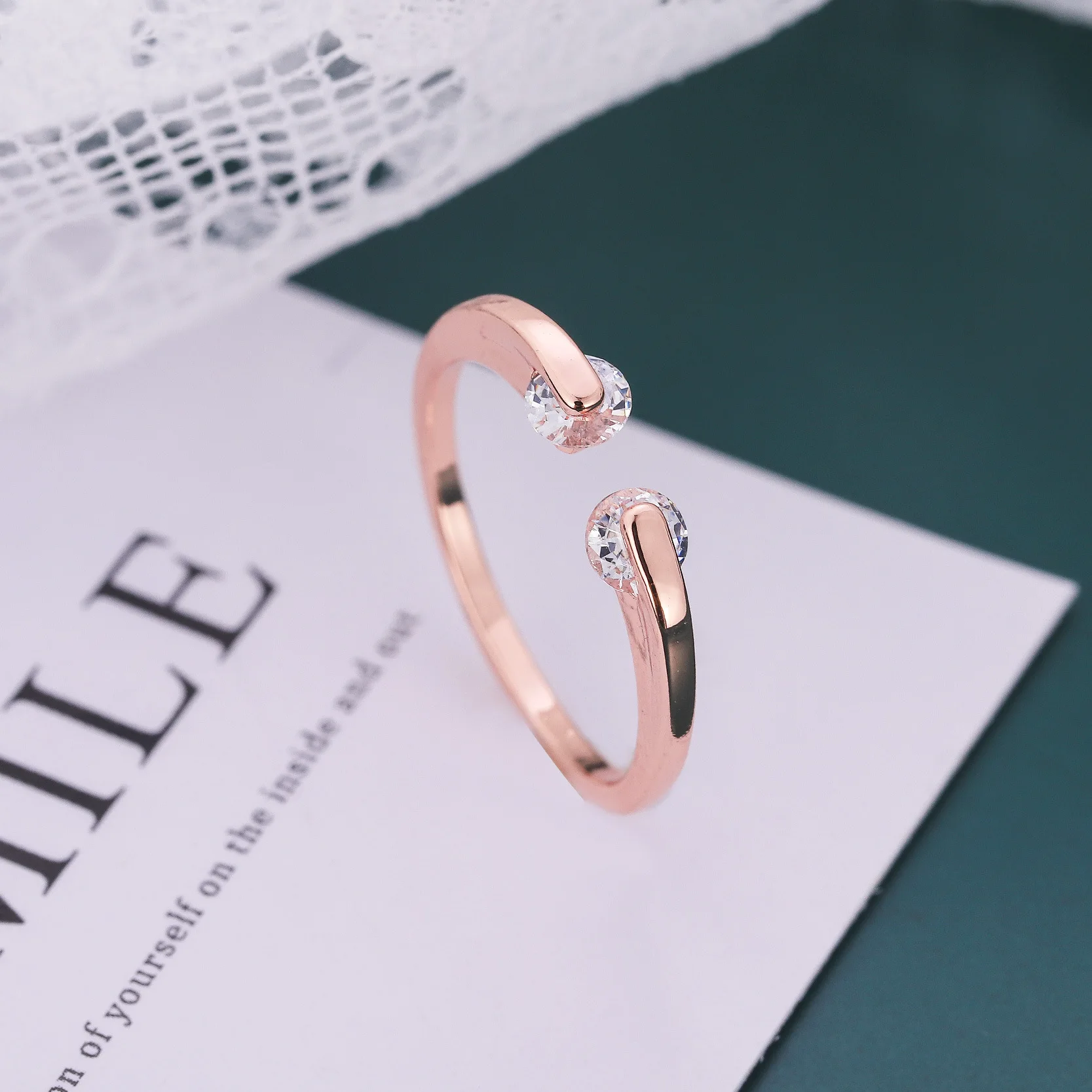 

New Women's Wedding Ring Women's Rose Gold Ring Jewelry Gift Adjustable Zircon Engagement Open Cuff Ring Cocktail Party Jewelry