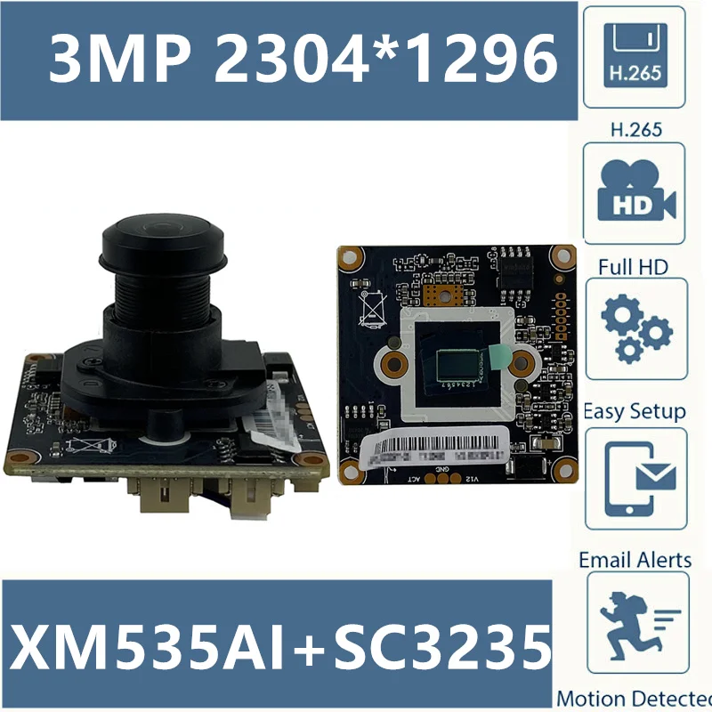 3MP IP камера Модульная плата M12 объектив 2304*1296 XM535AI + SC3235 ONVIF MIC Аудио интерфейс CMS XMEYE