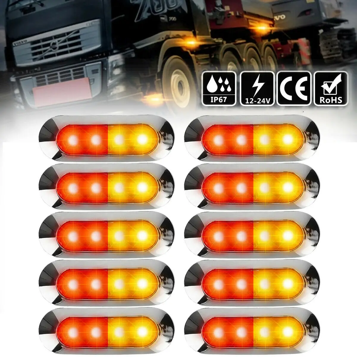 

1/4/10Pcs LED Side Marker Lights Car External Lights Warning Tail Light Red Yellow Signal Indicator for Truck Trailer Lorry Bus
