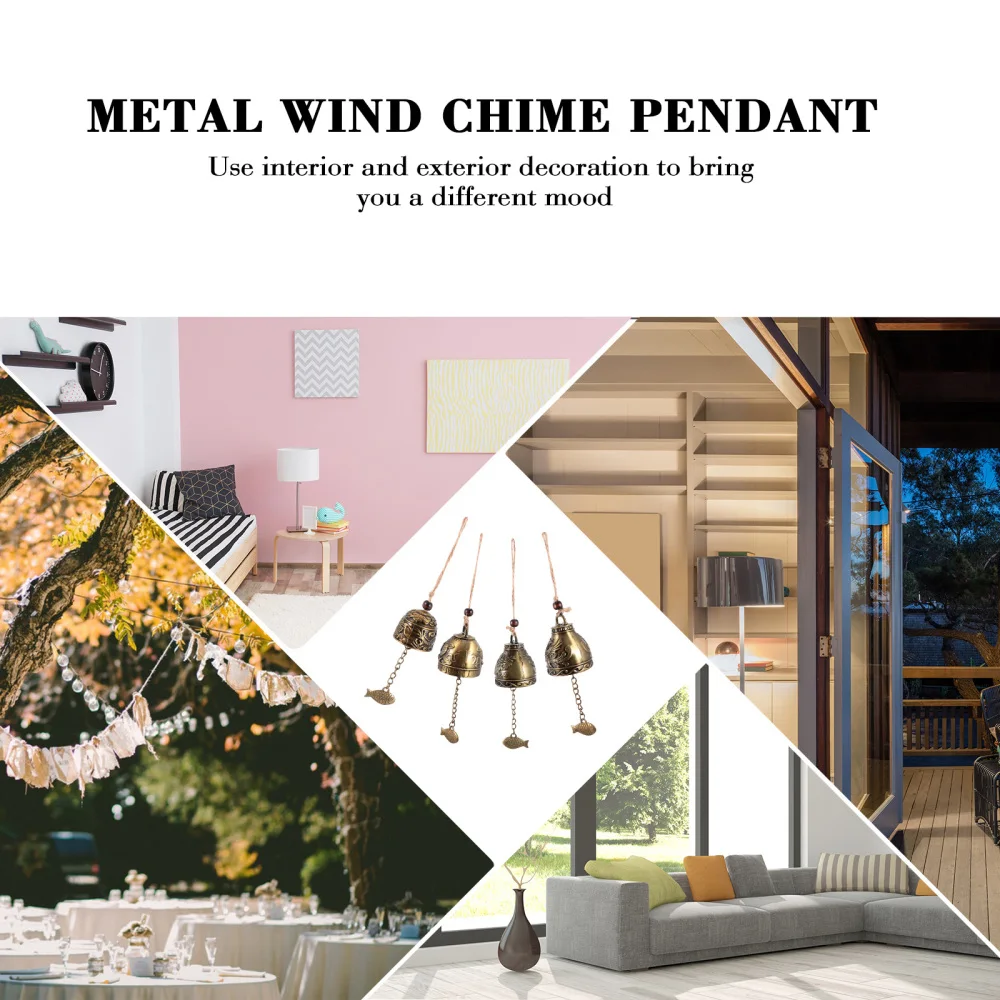 

4pcs Metal Windbell Pendants Vintage Windbell Metal Wind Chime Decor (Bronze)