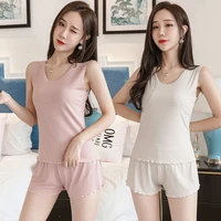 summer new sparkle silver two piece leisure tops korean casual large size pajamas womens slip vest shorts suit