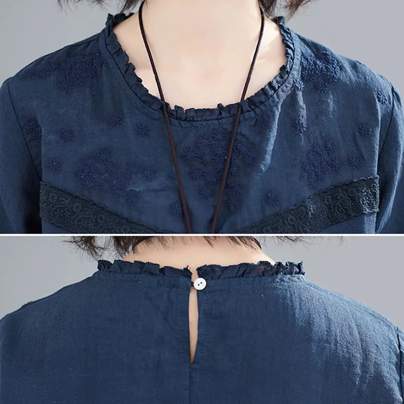 

Oversized Women Cotton Linen Casual T-shirt New Arrival 2021 Summer Simple Style Vintage Embroidery Loose Female Tops Tees S2944