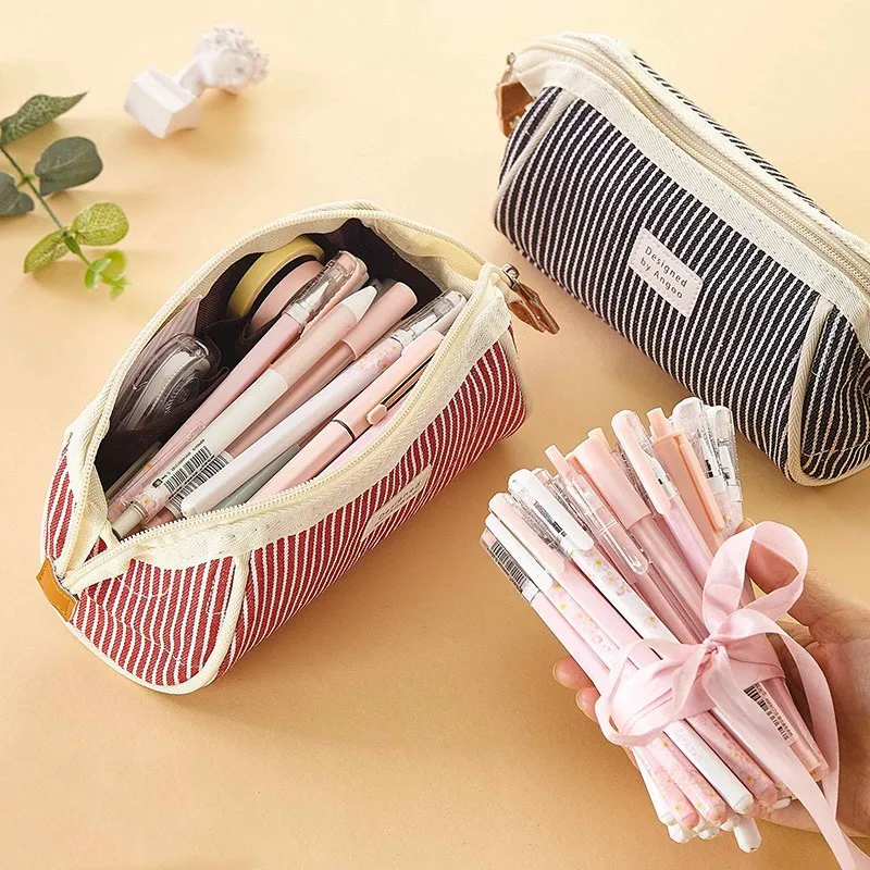 

Double open canvas pencil case Large capacity school Pencil cases for girl student stationery box storage bag women Cosmetic bag