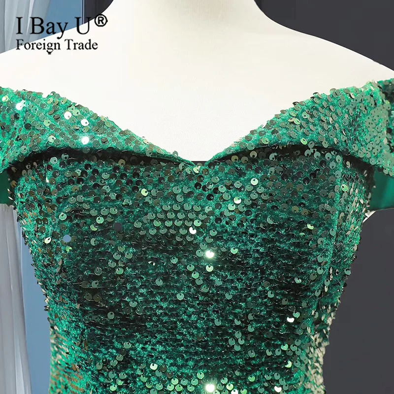 Muslim Green Sequins Mermaid Wedding Dresses Turkish Arabic Aibye African Formal Bridal Dress Moroccan Kaftans Couture Gowns