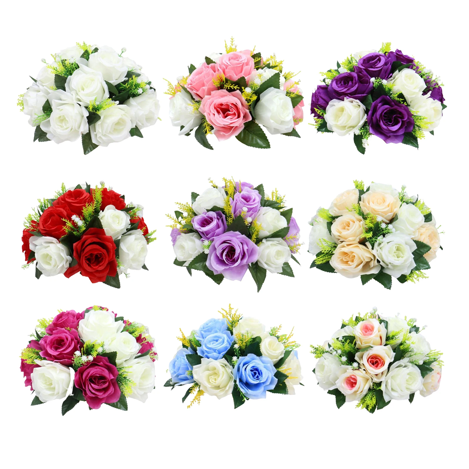 

Artificial Rose Flowers Ball 15 Heads Arrangement Bouquet Road Lead Decoration Centerpiece