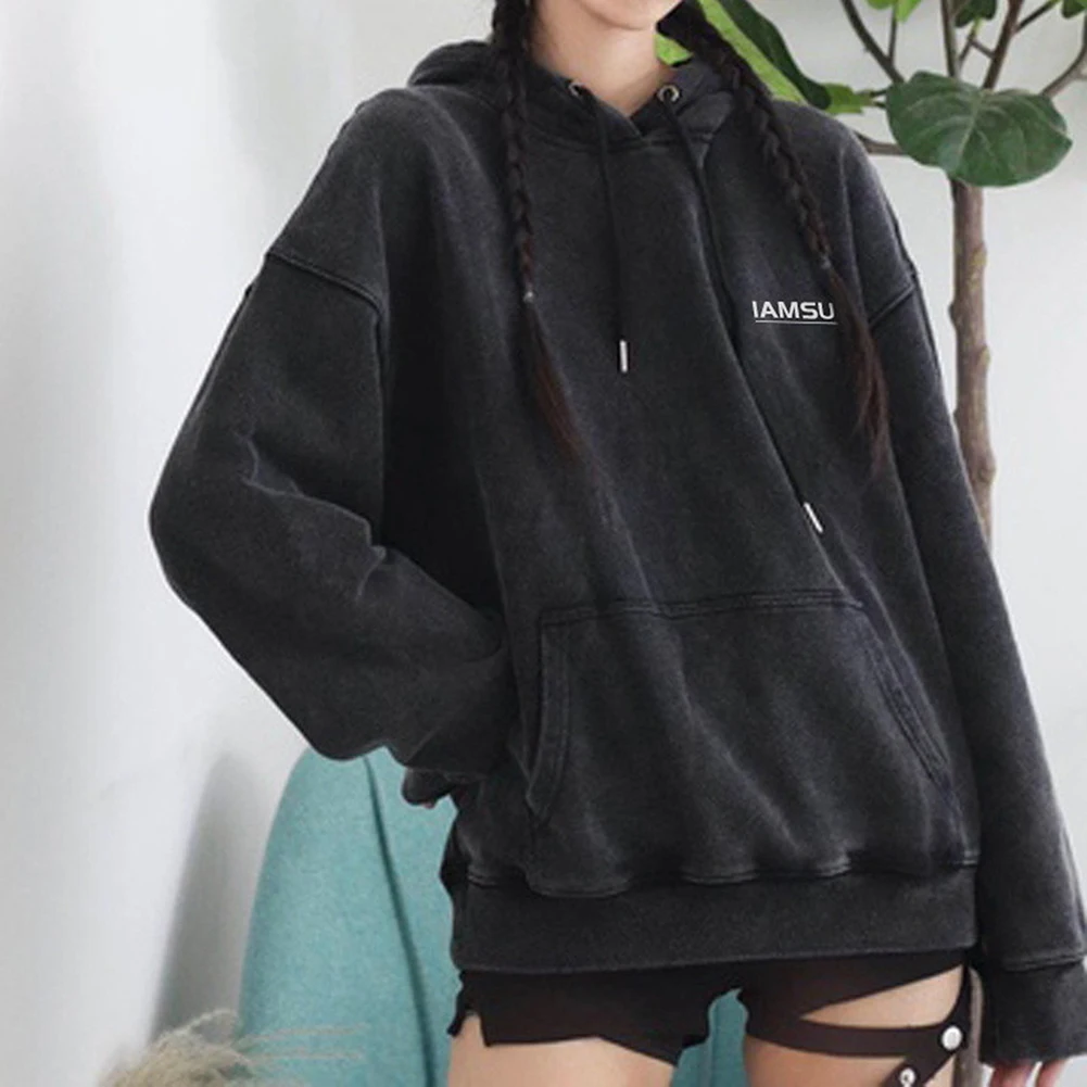 

Letter Print Hoodied Sweatshirt Women Gothic Fashion Loose Autumn Winter Clothing Tops Harajuku Style Pullover Femme 2020 New