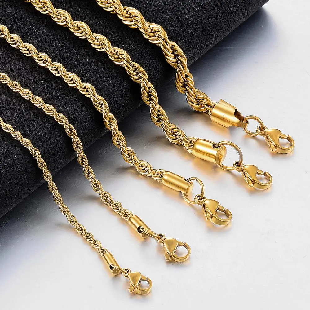 Новинка Золотая веревочная цепочка из нержавеющей стали 2 мм 6 модные ювелирные