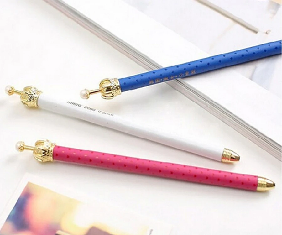 10x Colourful Crown Blue Ink Elegant Cute Pearl Gel Pen Office Supply Gift |