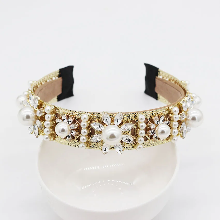 Цветок и жемчуг барочная головная повязка Винтаж Кристалл Свадебные аксессуары