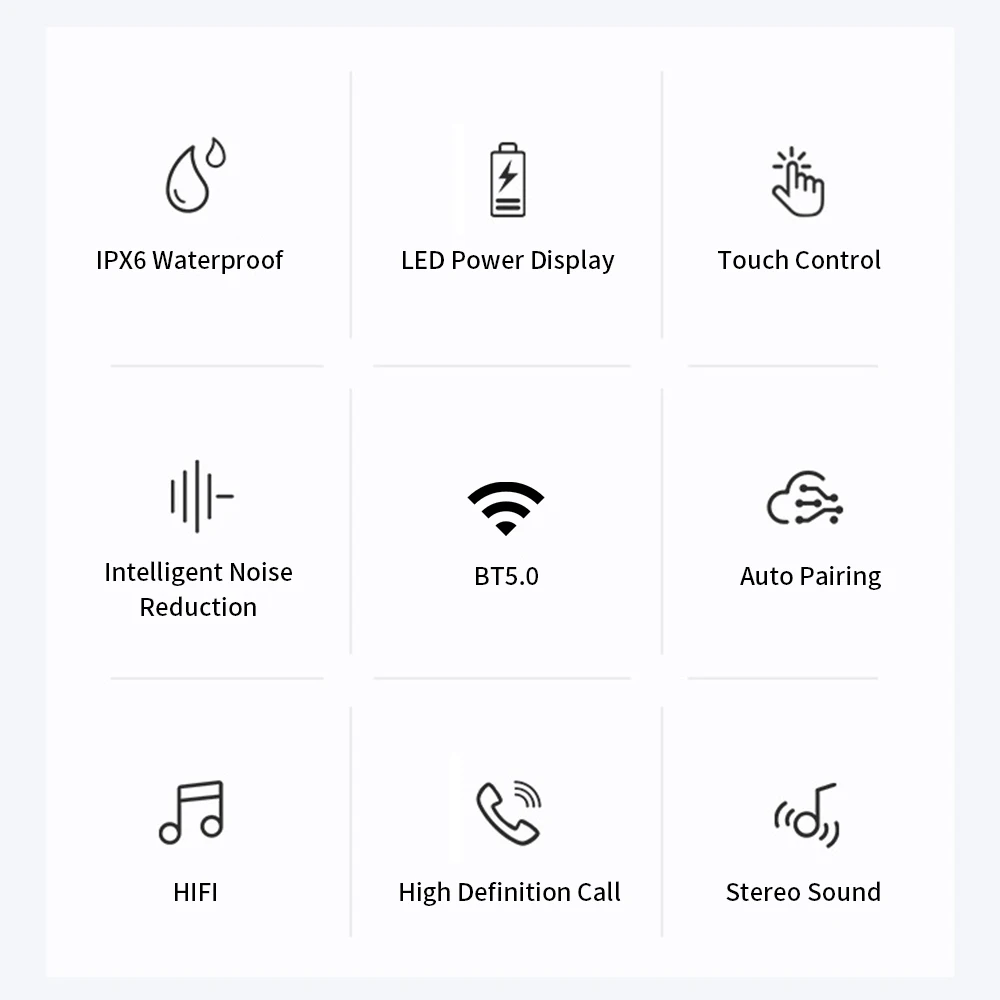 Mini BT5.0 Wireless Earbuds TWS Stereo Music Earphones Waterproof Sports Headset Noise Reduction with Mic Digital Power Display |