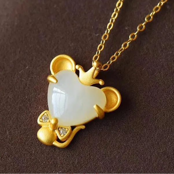 

Jade Pendant Women's Small Cute 925 Mouse Necklace Year of the Rat Birth Year Girlfriends' Gift Girlfriends Birthday Gift