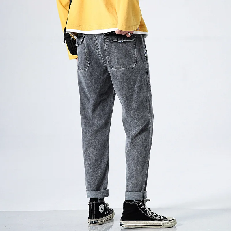 

Casual Jeans Male Vintage Mid Waist Wide-leg Pants Men's Japanese Loose Straight Jeans Men Solid Color Full Length Fashion Jeans