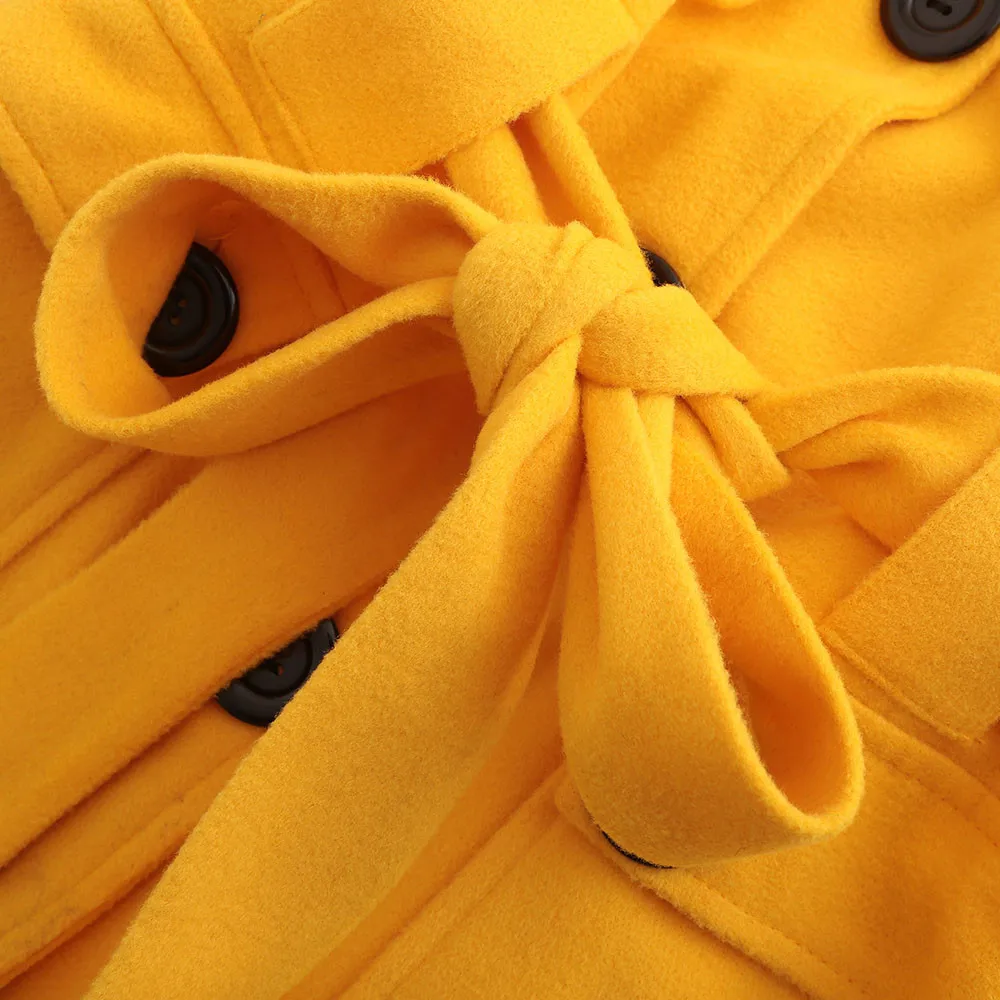 

Women Autumn Winter Plus Size Warm Woolen Candy Color Korean Coat Trench Belt Overcoat Outwear