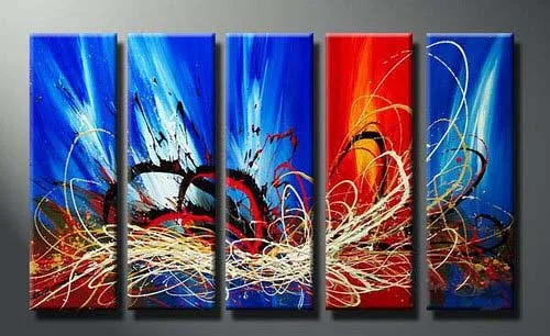 100% ручная роспись абстрактные цветные холщовые художественные синий белый и