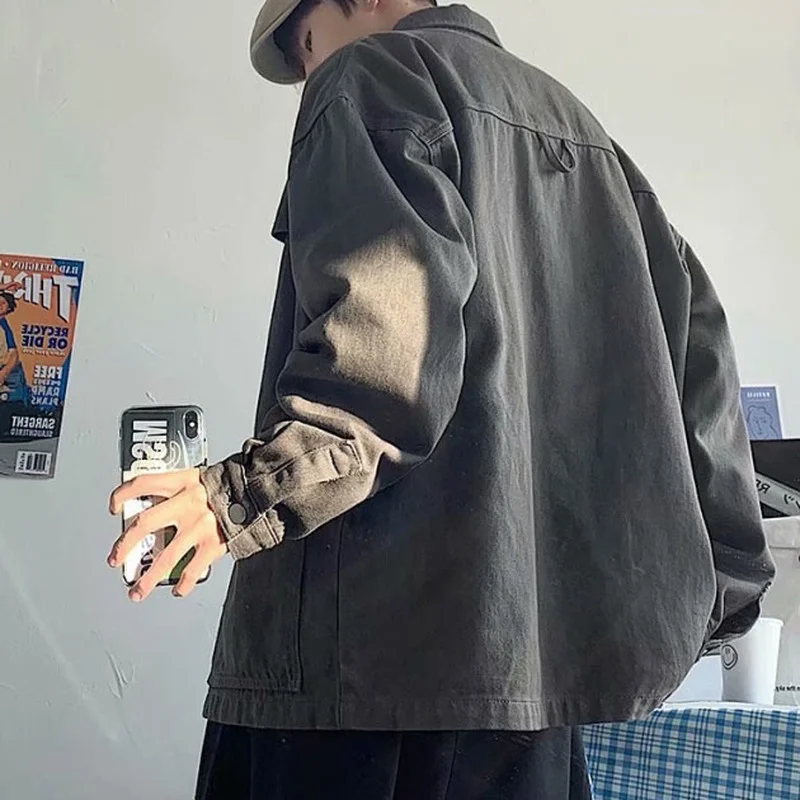 Vintage Denim Jackets Men Large Size Loose Harajuku Multi-pockets Cargo Coats Male Ins Hipsters Single Breasted Outerwear S-3XL | Мужская